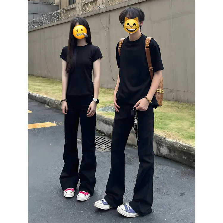 cra黑色美式微喇牛仔裤男女款秋冬季高街情侣裤子高腰窄版直筒裤