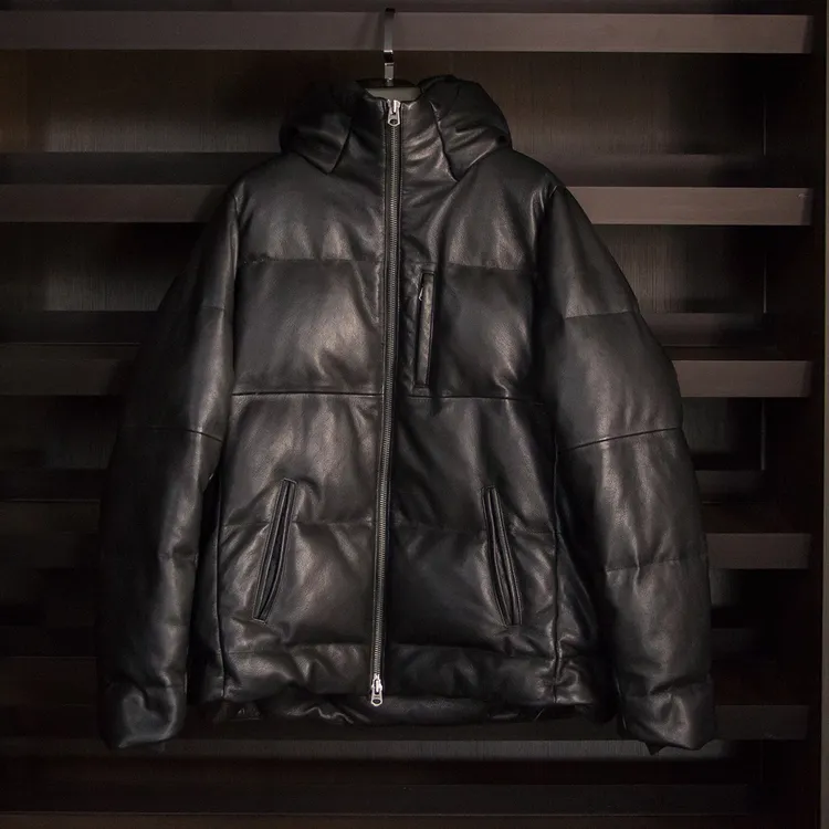 镇店之宝-复古男装头层原生态植鞣山羊皮90白鹅绒服加肥加大加长