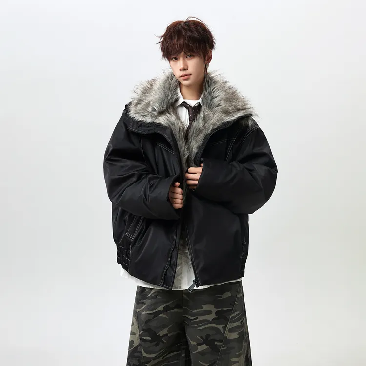 美式高街座山雕羽绒服男女款宽松休闲加厚保暖外套冬季大毛领夹克