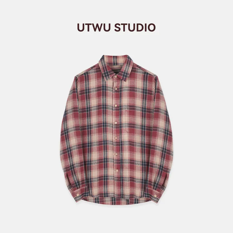 小敏「复古红格」篙品质1oo长绒棉秋日定染红格衬衫UTAC1024
