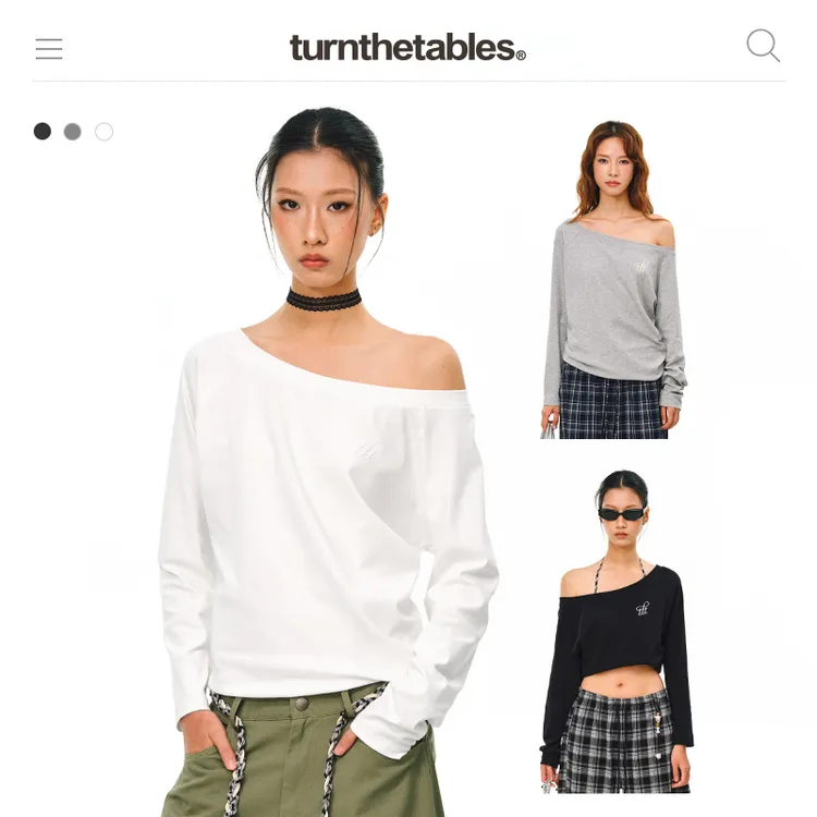 【正品】turnthetables ttt珍珠烫画一字肩T恤美式辣妹斜肩长袖秋