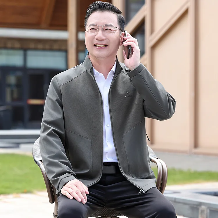 爸爸春秋季外套中老年人男士秋装夹克父亲立领休闲上衣服2025新款