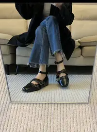 平跟平底皮鞋单鞋内增高浅口粗跟英伦风玛丽珍鞋方头内增高5公分
