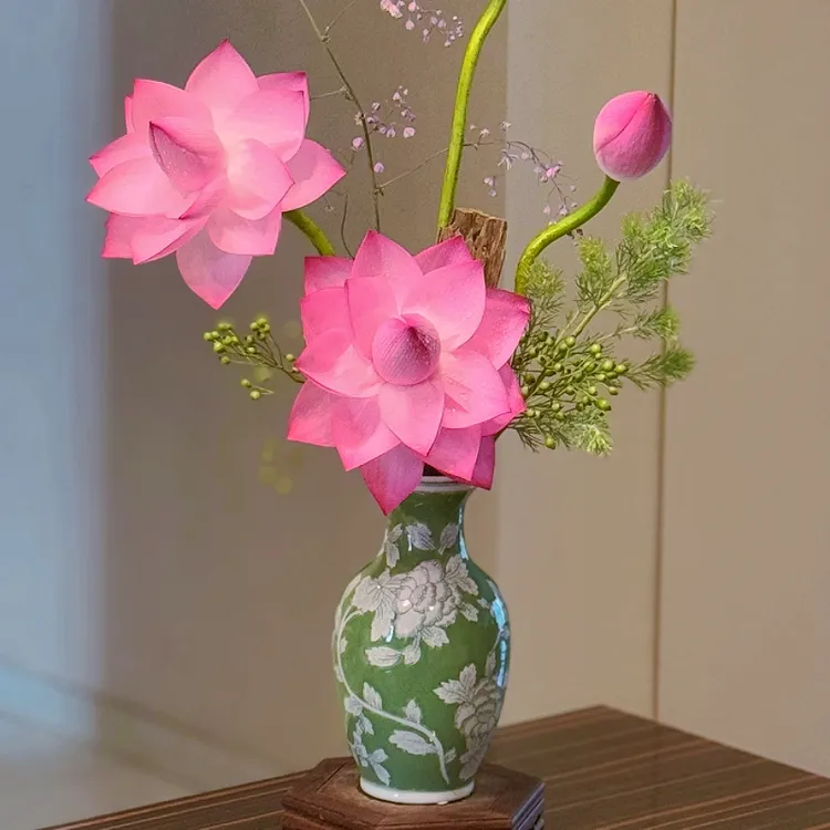 绿色新中式青花瓷陶瓷花瓶水培插花器客厅
