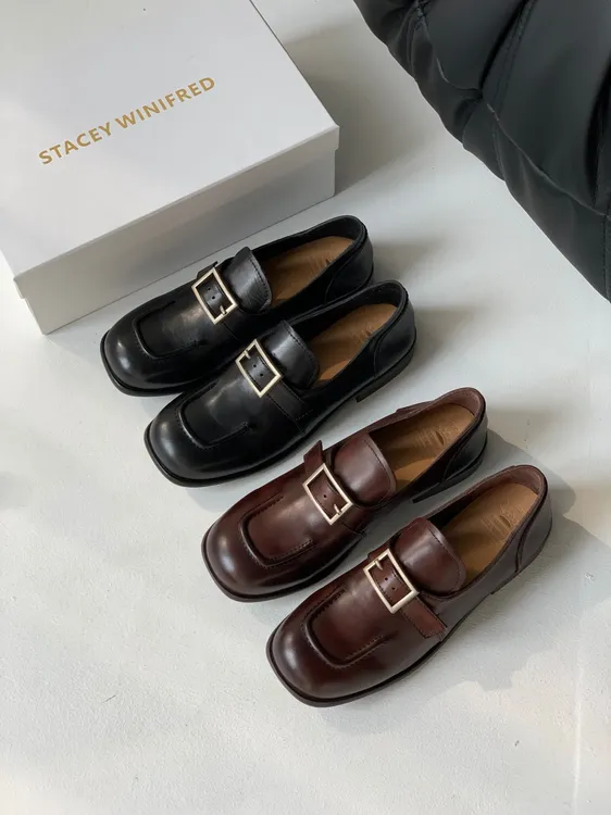 直播间同价 东莞外贸高品质 新款手工水洗复古做旧英伦乐福鞋女