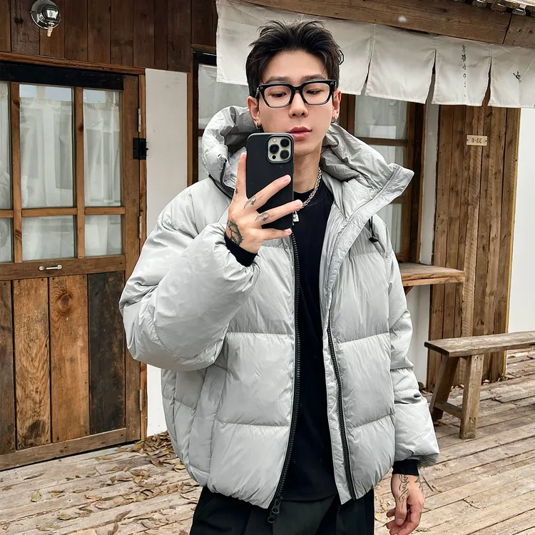 OXFREAK「基础款纯色」新国标90白鸭绒羽绒服男连帽保暖防寒外套