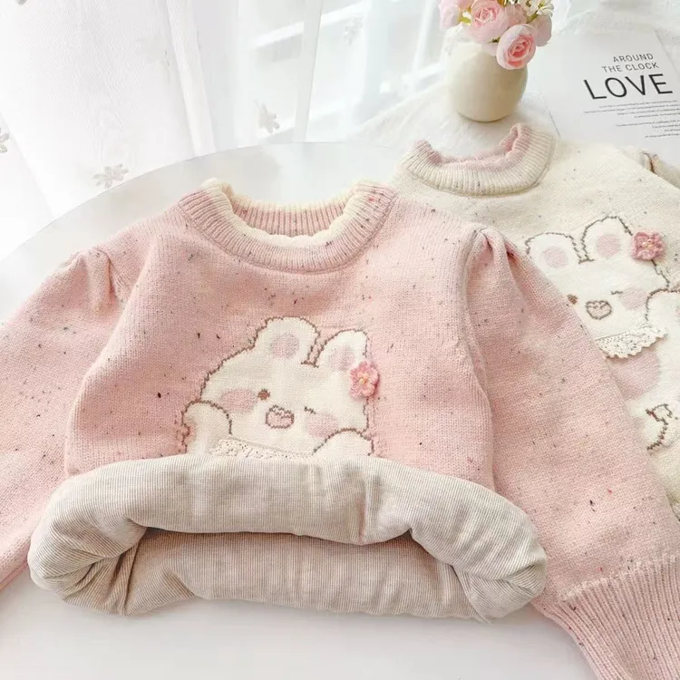 女童毛衣套头秋装2024新款洋气儿童打底衫小童上衣宝宝针织衫冬装