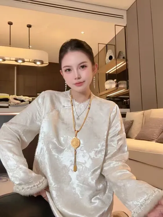 重工提花国风上衣圆领斜襟衬衫