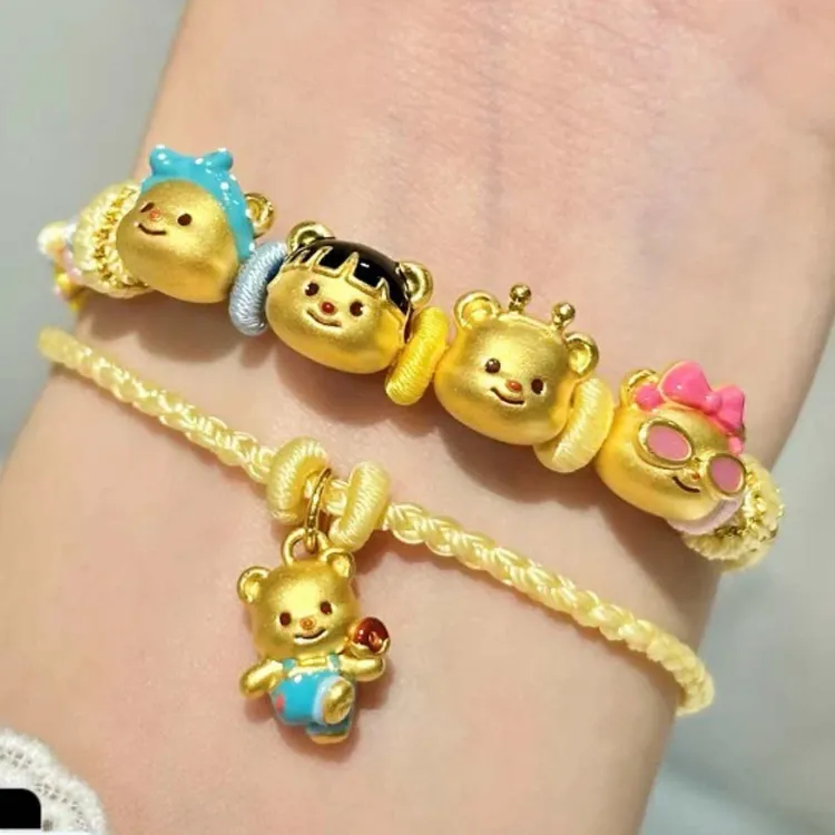 足金999黄油小熊黄金转运珠吊坠5D硬金珐琅情人节送女朋友礼物