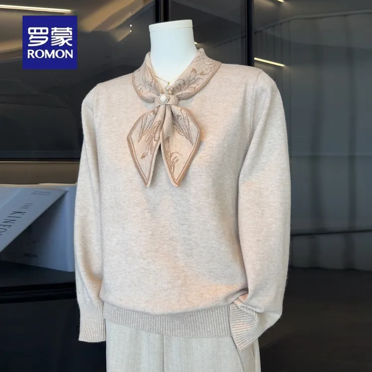 罗蒙洋气妈妈秋装薄毛衣中年女装针织打底衫中老年新款减龄上衣服