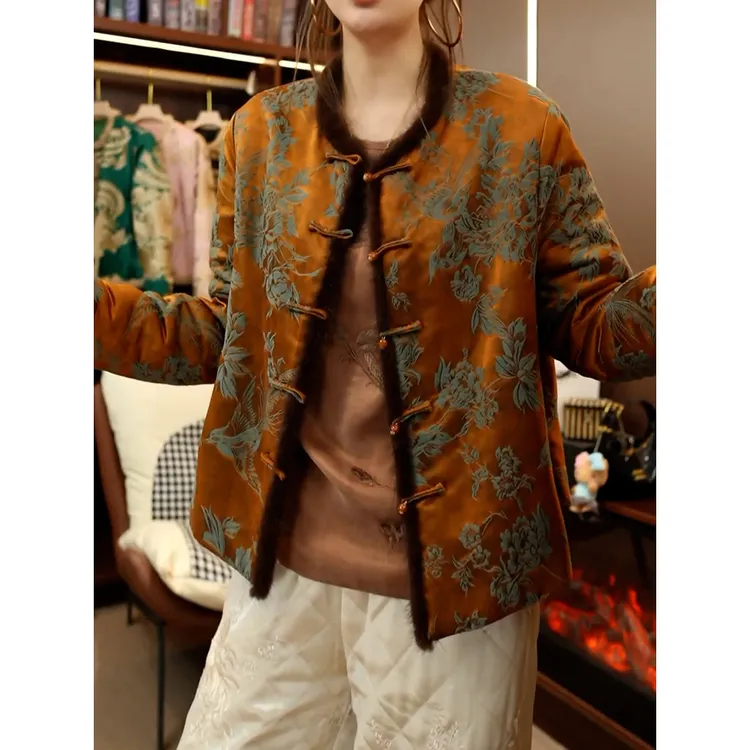 高档中式复古国风印花棉服2025冬季新款时尚洋气显瘦百搭保暖外套