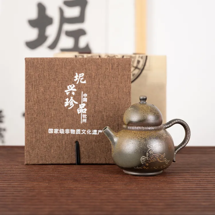 『刘俭古龙窑葫芦壶』坭兴陶茶壶省大师柴烧填白福禄窑变160cc12312