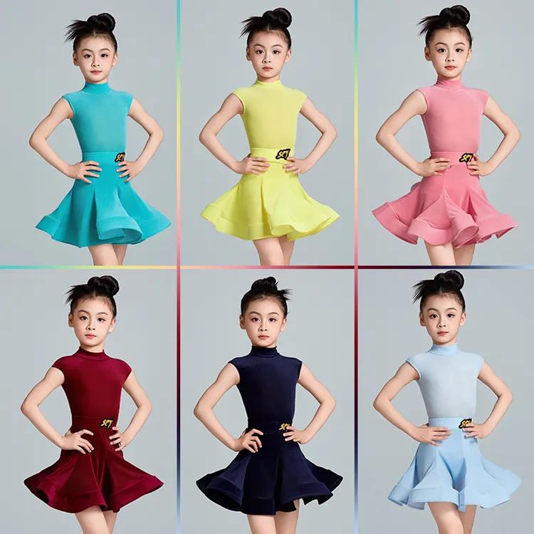 尚裁艺拉丁舞服女童2025新款夏超薄丝绒大摆裙专业比赛规定演出服