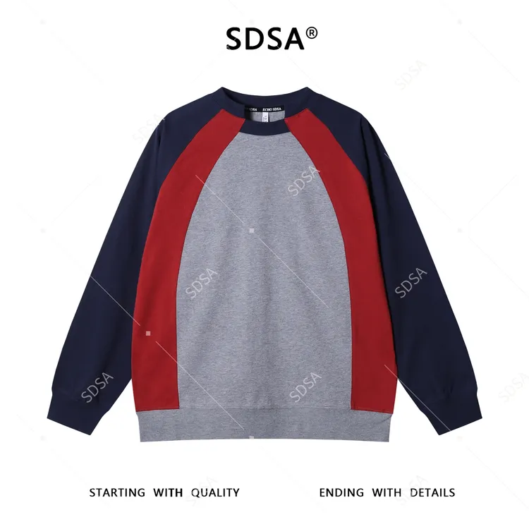 SDSA男士秋冬新款痞帅男装潮牌拼色不规则领口设计长袖卫衣宽松潮