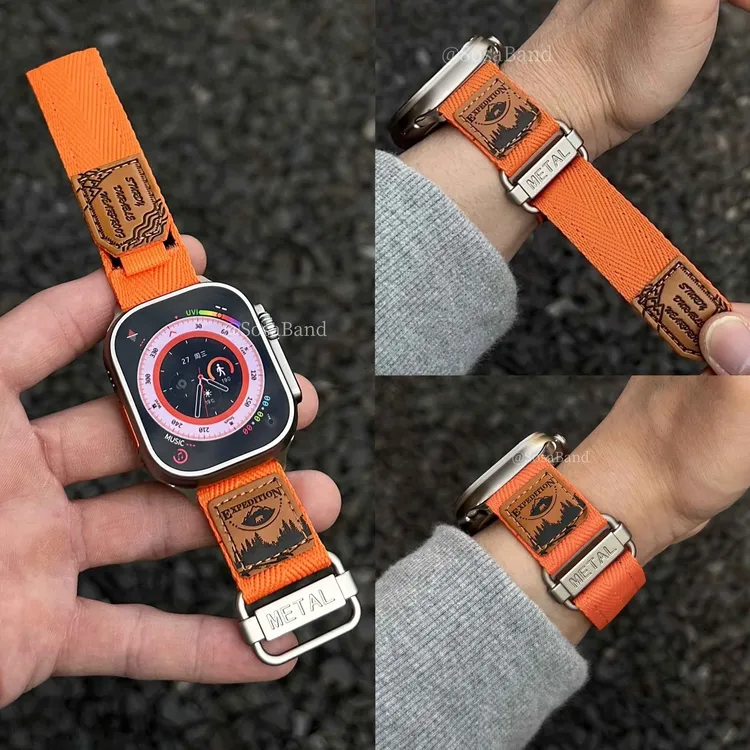 适用苹果applewatch男女S1098764表带户外尼龙魔术贴iwatch高级感