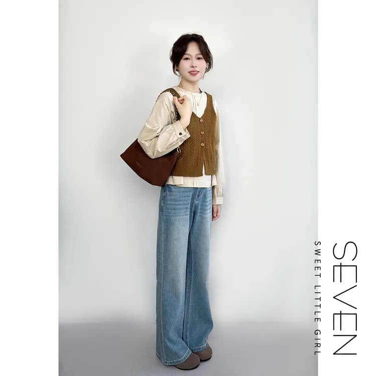 ⑦七七146小个设计感小众吊带针织开衫女新款气质衬衫两件套小美说