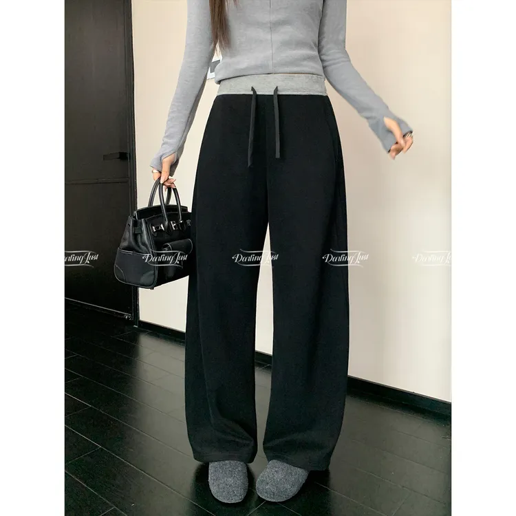 DarlingJust小野墩墩[撞色弯刀]秋冬显瘦窄版阔腿撞色弯刀休闲裤