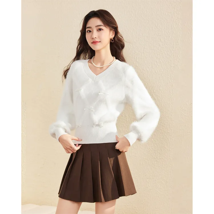 IEF/爱依服2025秋冬新款法式甜美气质蝴蝶结设计通勤百搭毛织上衣