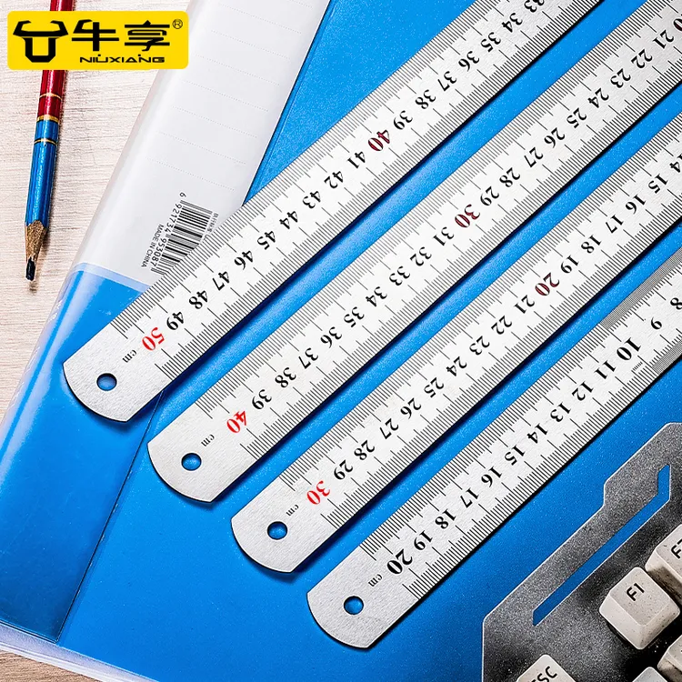 牛享不锈钢直尺加厚公英双制钢尺子15cm-60cm/1-1.5m高精度工具尺