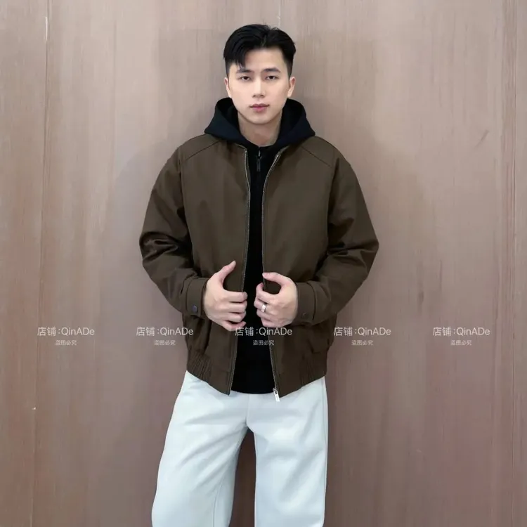 QinADe冬季拼接设计感假两件连帽时尚保暖夹克外套加厚加绒男士