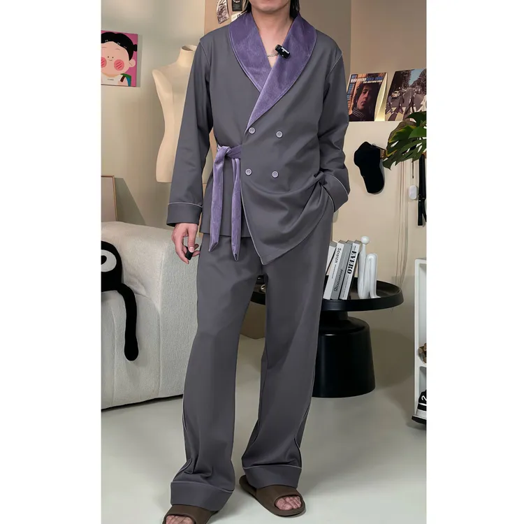 DCDY原创设计师时尚款男士家居服雅痞慵懒风睡衣纯棉绑带四季款