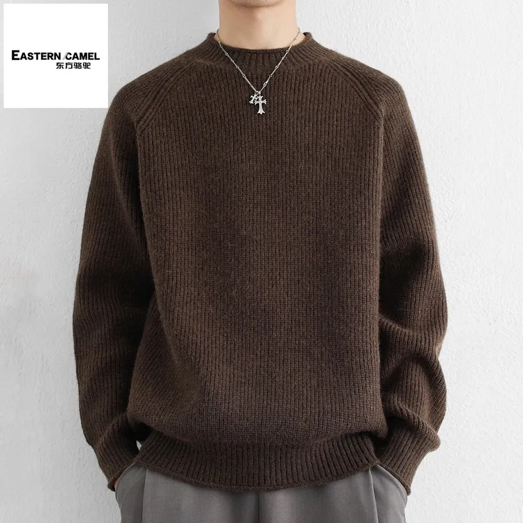 东方骆驼重磅美式男款卫衣秋冬季套头纯色毛衣针织衫内搭男士卫衣
