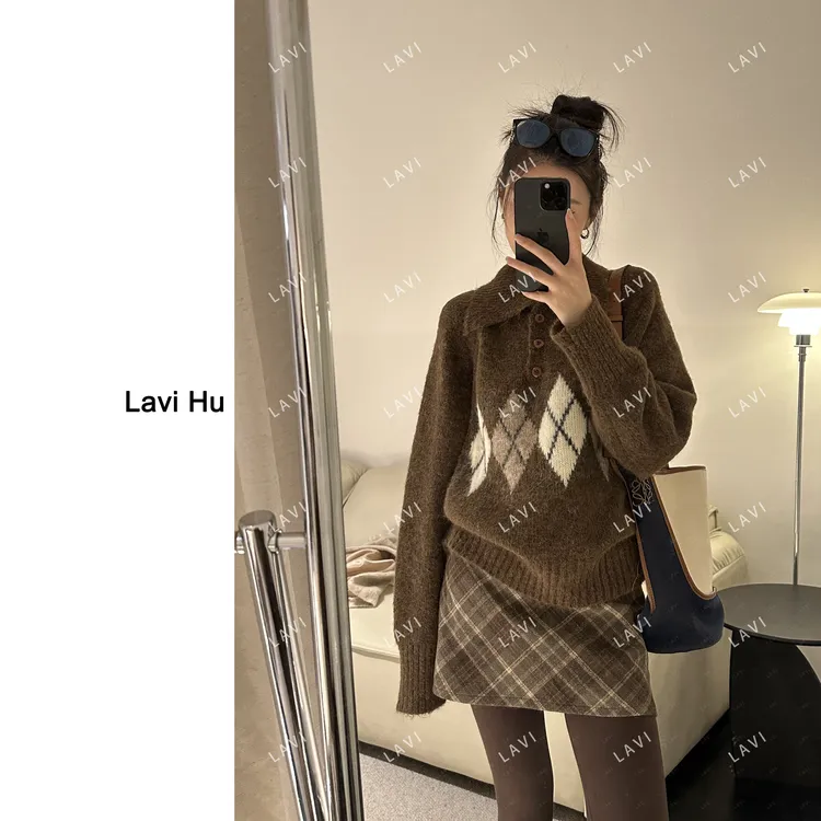 菱境 复古百搭时尚韩系polo领针织衫25133