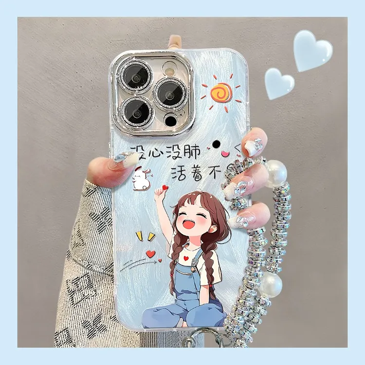 大笑女孩适用苹果15华为vivo/oppo小米iPhone16pro精孔羽纱手机壳