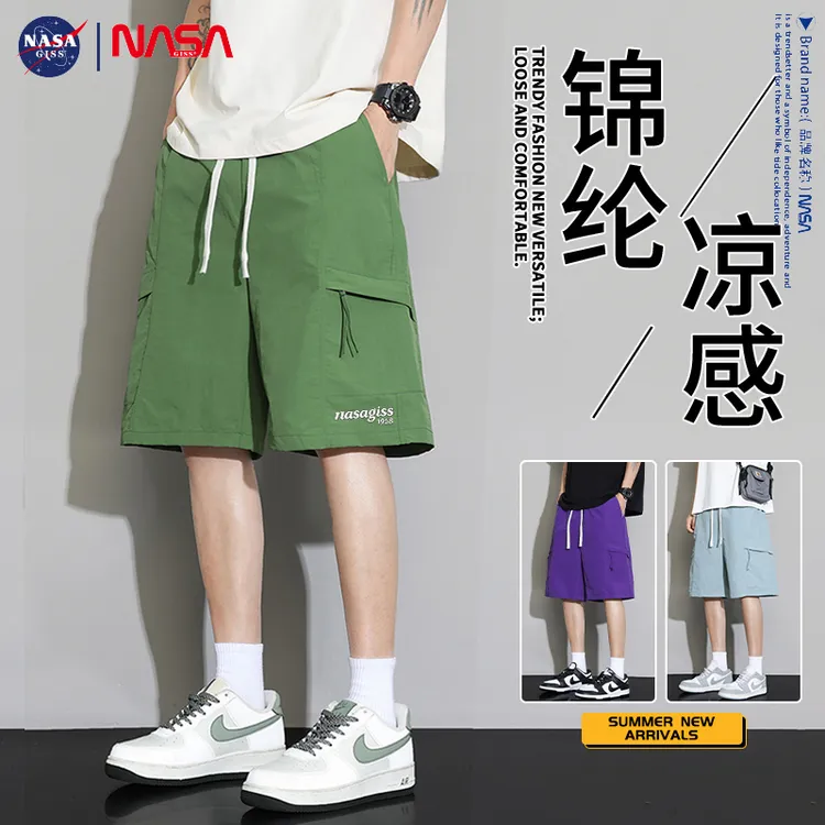 【重工刺绣】NASA情侣男女士夏季薄款冰丝速干五分裤潮牌工装短裤