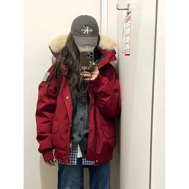 2025新款冬季加厚工装服女小个子韩系情侣大毛领派克服棉袄
