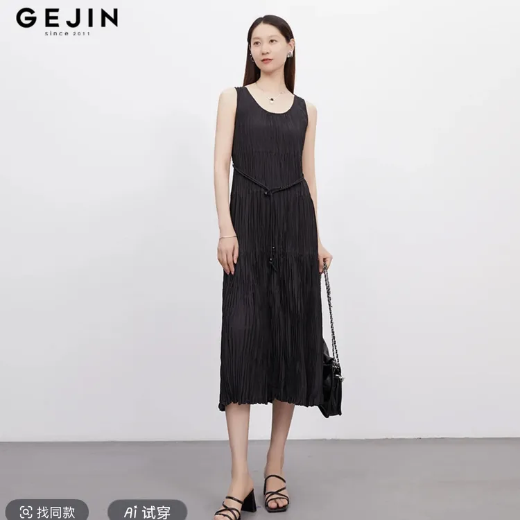 GEJIN/歌锦新款百褶时尚气质显瘦百搭背心连衣裙GJ32552580