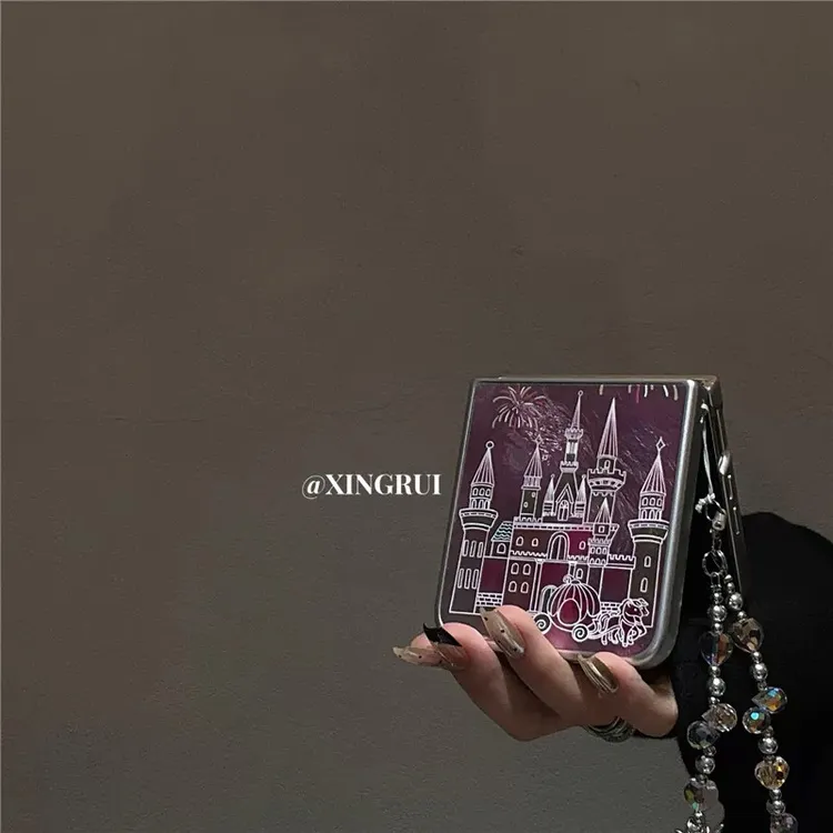 ins电镀羽纱烟花城堡链条适用华为pocket2折叠屏手机壳zflip6全包