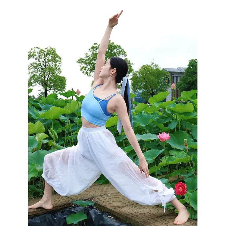 禅意镂空绑带瑜伽裤宽松内观流薄款长裤百搭飘逸仙女风白色舞蹈裤