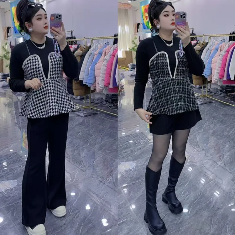 2025秋冬季新款高级感撞色拼接上衣8865