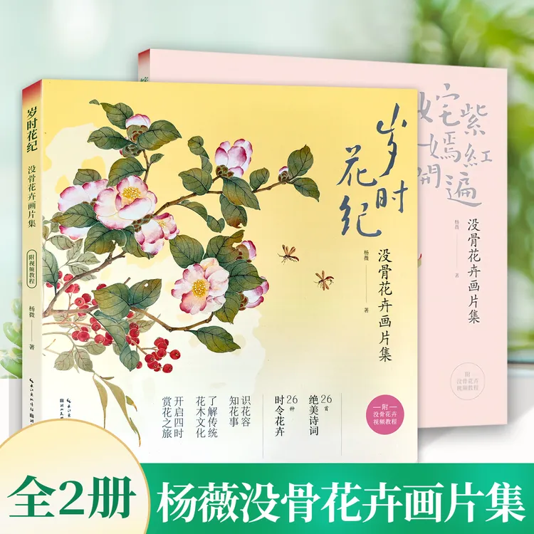 岁时花纪 没骨花卉画片集 教学视频没骨花卉日课末芥绿杨薇团扇面