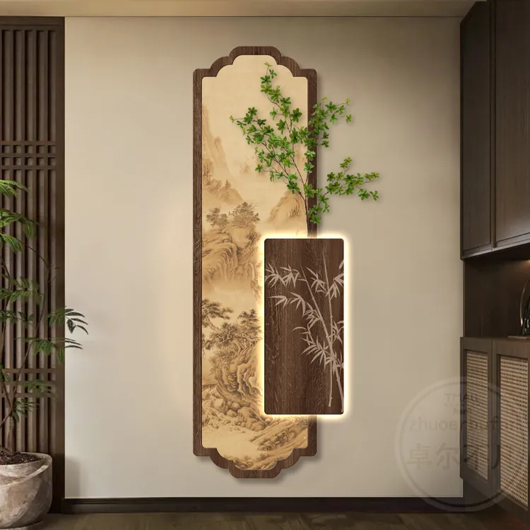 宋代美学玄关装饰画竹报平安入户门竹子画挂画中式走廊过道壁画灯