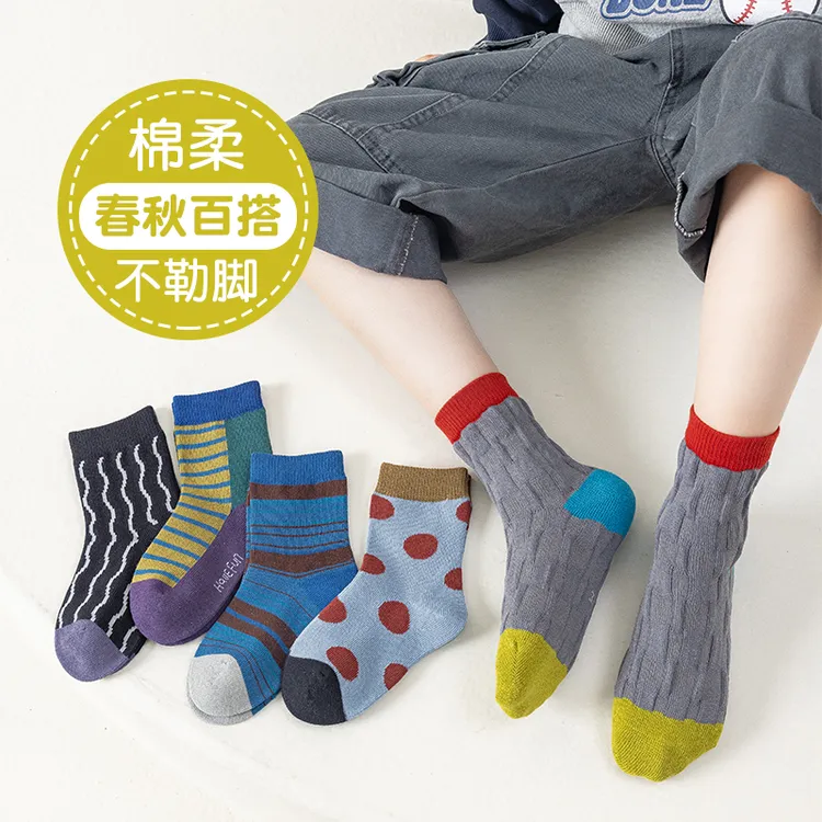 儿童袜子春秋季男童波点拼色中大童运动袜男孩宝宝冬季潮流中筒袜