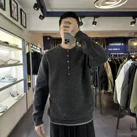 KP-X重磅加厚亨利领假两件毛衣冬季保暖老钱松弛撞色拼接男针织衫