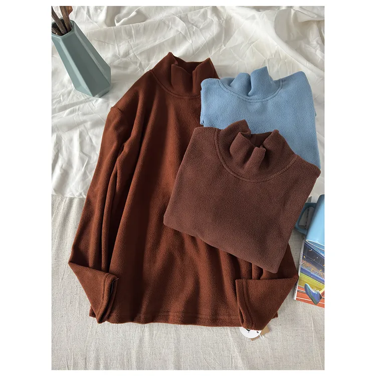 T571  秋冬新款女士时尚百搭高领长袖T恤加厚摇粒绒打底衫