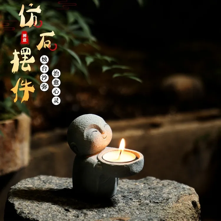 复古佛像烛台灯座中式摆件家用茶室民宿装饰简约禅意氛围薰灯供佛