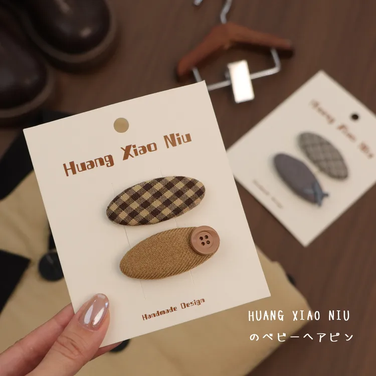 黄小妞秋冬格子发夹女童发饰宝宝布艺发卡头饰英伦百搭风掰掰夹