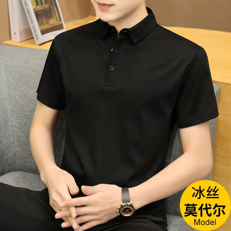 景君澜-轻奢莫代尔冰丝 polo衫男士短袖体恤休闲夏季新款翻领衬衫