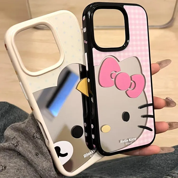 镜面kt猫轻松熊适用苹果17promax手机壳可爱iPhone16少女15卡通14