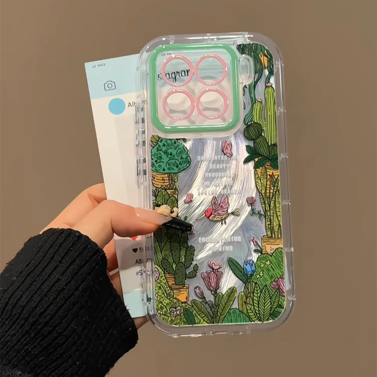 适用于【苹果/华为/OPPO/VIVO】羽纱奶油手机壳防摔ins风盆栽花朵