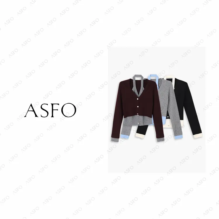 【AS两件套】25新高级撞色假两件针织挂脖毛衫AS25QXS04151