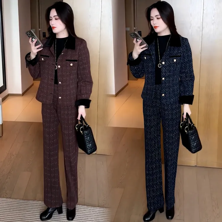 拉夏贝尔洋气小香风套装女2025秋季新款显瘦减龄百搭外套两件套潮