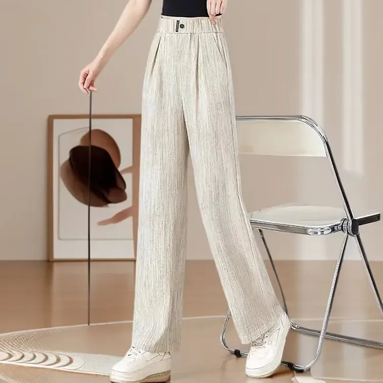 爆款百搭休闲裤2025春季垂感直筒裤女显瘦大码高腰宽松时尚薄款裤