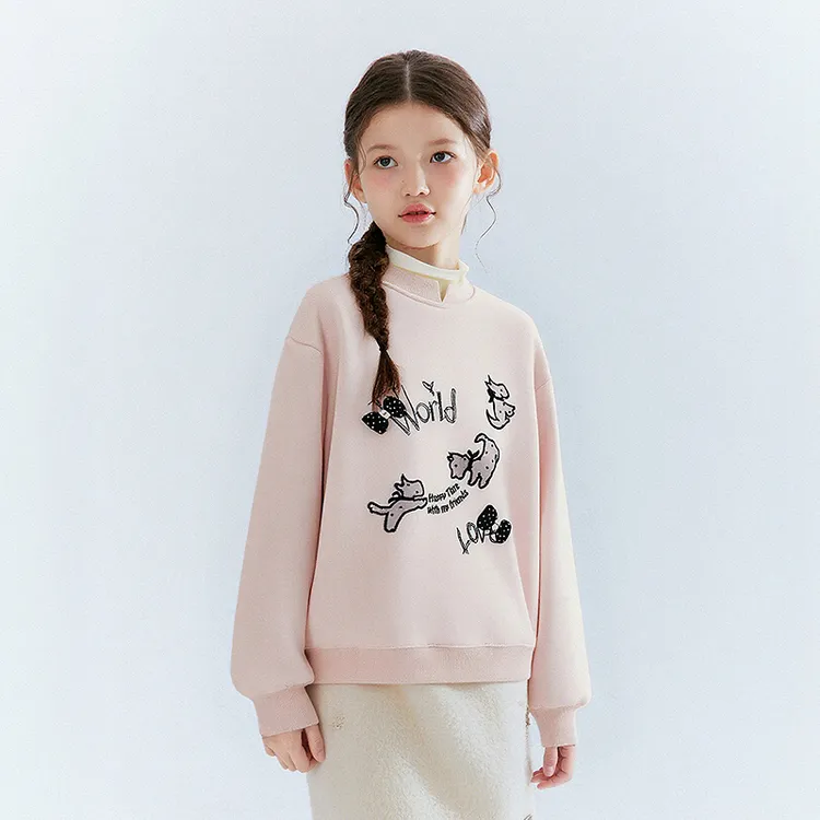 笛莎女童卫衣加绒秋冬季厚款卫衣圆领休闲套头上衣-7M2552202
