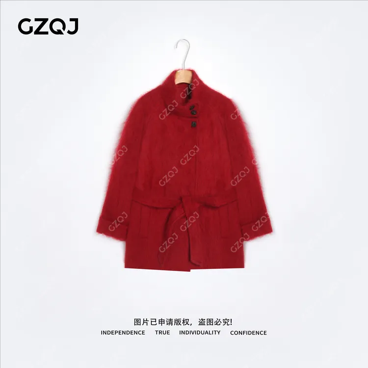 老琴私服【门店橱窗款】山羊绒澳洲羊毛立领拉绒大衣毛呢外套女0126