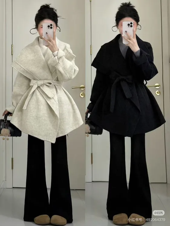 码加加56889胖MM千金风短款秋季羽绒系带收腰高级感风衣